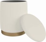 Boahaus Makeup Vanity Stool with Storage White Velvet Ottoman & Footrest, Compact Round Vanity Chair - for Small Spaces - Image 2