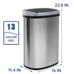 Kitchen Trash Can with Lid, 13 Gallon Automatic Garbage Can for Bathroom Bedroom Home Office 50 Liter Touch Free High-Capacity Brushed Stainless Steel Waste Bin - Image 8