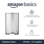 Amazon Basics Smudge Resistant Rectangular Trash Can With Soft-Close Foot Pedal, Brushed Stainless Steel, 50 Liter/13.2 Gallon, Satin Nickel Finish, 16.7"L x 14.7"W x 25.9"H - Image 3