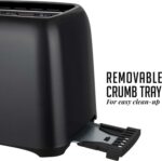 OVENTE Electric 2 Slice Toaster Machine with 6-Shade Browning Selector Setting, Compact Design and Removable Crumb Tray, 700W Power Perfect for Toasting Bread, Thin Bagels and Waffles, Black TP2210B - Image 8