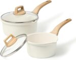 CAROTE 1.5Qt & 3.0Qt Sauce Pan Set with Lid Nonstick Saucepan 4 Pcs Non Stick Sauce Pots Cooking Pot with Pour Spout, Easy to Clean, Small Kitchen Pots Induction Pot, PFOA FREE (White Granite) - Image 2