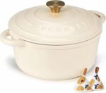 Overmont Enameled Cast Iron Dutch Oven - 5.5QT Pot with Lid Cookbook & Cotton Potholders - Heavy-Duty Cookware for Braising, Stews, Roasting, Bread Baking white - Image 2