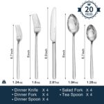 KINGSTONE Silverware Set, 20 Piece Flatware Cutlery Set for 4, 18/10 Stainless Steel Silverware Mirror Polished Dishwasher Safe for Home, Restaurant, Wedding, Party(Silver, 20 pieces for 4) - Image 5