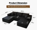 107.5" Cloud Modular Sectional Sofa with 1 Ottoman,Modern Minimalist Upholstered Couches, Comfort U Shaped Sofa for Living Room,Deep Seat Corner Couch，No Assembly Required (Black,Left Facing Chaise) - Image 3