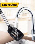 Pack of 2 Silicone Solid Turner, Non Stick Slotted Kitchen Spatulas, High Heat Resistant BPA Free Cooking Utensils, Ideal Cookware for Fish, Eggs, Pancakes(Black) - Image 7