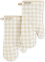 KitchenAid Gingham Oven Mitt 2-Pack Set, Milkshake, 7"x13" - Image 2