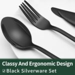 24-Piece Black Silverware Set with Steak Knives, Black Flatware Set for 4, Food-Grade Stainless Steel Tableware Cutlery Set, Mirror Finished Utensil Sets for Home Restaurant - Image 4