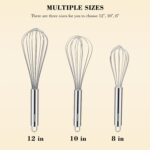 NileHome Stainless Steel Whisk Set 8" 10" 12" Kitchen Whisk Balloon Whisk Kitchen Wisk Wire Whisks for Cooking, Whisking, Blending, Beating, Stirring-3 Pack… - Image 3
