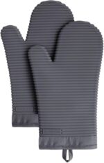 KitchenAid Ribbed Soft Silicone Oven Mitt Set, Charcoal Grey 2 Count , 7.5"x13" - Image 2
