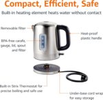 Amazon Basics Electric Stainless Steel Kettle for Tea and Coffee, BPA-Free, Fast Boiling, Auto Shut-Off, 1.1 Quarts, 1500W, Black and Silver - Image 4
