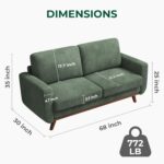 Vesgantti 68" Loveseat Sofa - Green, Comfy Corduroy with Spring Cushion, Solid Wood Frame, Modern Deep Seat, Bedroom & Living Room, Office Couch - Image 3