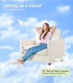 Sofa Accent Chair, 33" Reading Chair for Bedroom, Tool-Free Setup Living Room Accent Chairs, Comfy Arm Chairs Living Room, All-Wood Reading Nook, Beige - Image 8