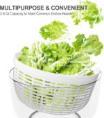 Smile mom Salad Spinner Small Lettuce Spinner Kitchen Gadgets Vegetable Washer, High Efficiency for Home Kitchen Washing & Drying Leafy Vegetables, One-Handed Handle Easy Press 3.8 Qt White - Image 6