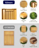 Kitsure Large Bamboo Silverware Organizer - Expandable Drawer Organizer for Utensil, Cutlery and Flatware, Kitchen Storage Solution with 6 to 8 Slots, Natural, 18.7" × 12.8" × 1.8" - Image 7