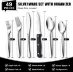 49-Piece Silverware Set with Organizer, Heavy Duty Stainless Steel Flatware for 8, Cutlery Utensil Sets with Steak Knives, Rust-proof, Mirror Polished, Dishwasher Safe - Image 3