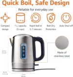 Amazon Basics Electric Stainless Steel Kettle for Tea and Coffee, BPA-Free, Fast Boiling, Auto Shut-Off, 1.1 Quarts, 1500W, Black and Silver - Image 3