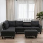 L Shaped Couches for Living Room, Sectional Couch Living Room Furniture with Storage Ottoman, Modular Sectional Sofa with Movable Chaise for Apartment Office, Black Grey - Image 2