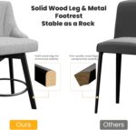 Swivel Bar Stools with Backs, 24" Counter Height Bar Stools Set of 2, Fabric Upholstered Counter Barstools with Solid Wood Legs for Kitchen Island, Home Bar, Light Gray - Image 8