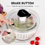 Ourokhome Salad Spinner Lettuce Dryer, One-handed Easy Press Large Vegetable Dryer Salad Mixer with Comfortable and Retractable Pusher and Brake Button for Greens, Herb, Berry, Fruits, 6.3 QT, Black - Image 4