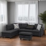 L Shaped Couches for Living Room, Sectional Couch Living Room Furniture with Storage Ottoman, Modular Sectional Sofa with Movable Chaise for Apartment Office, Black Grey - Image 5