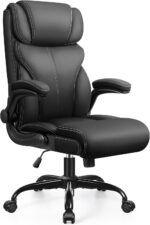 Office Chair, Ergonomic Big and Tall Computer Desk Chairs, Executive Breathable Leather Chair with Adjustable High Back Flip-up Armrests, Lumbar Support Swivel PC Chair with Rocking Function - Image 10