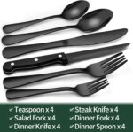 24-Piece Black Silverware Set with Steak Knives, Black Flatware Set for 4, Food-Grade Stainless Steel Tableware Cutlery Set, Mirror Finished Utensil Sets for Home Restaurant - Image 3