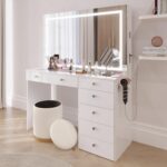 Boahaus Makeup Vanity Stool with Storage White Velvet Ottoman & Footrest, Compact Round Vanity Chair - for Small Spaces - Image 5