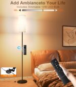 luckystyle LED Floor Lamp for Living Room, Dimmable Standing Lamps with Foot Switch,Remote Custom Color Temperature Black Pole Lamp with Lampshade,12W Led Bulb Tall Lamps for Bedroom Office Kid Room - Image 3