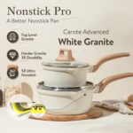 CAROTE 1.5Qt & 3.0Qt Sauce Pan Set with Lid Nonstick Saucepan 4 Pcs Non Stick Sauce Pots Cooking Pot with Pour Spout, Easy to Clean, Small Kitchen Pots Induction Pot, PFOA FREE (White Granite) - Image 3