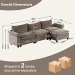 Karl home 122" Sectional Couch 3-Seat Deep Sofa Couch with Ottoman Modern L Shape Sectional Sofa Chenille Upholstered for Living Room, Apartment, Studio, Office, Light Brown - Image 3
