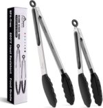 HOTEC Premium Stainless Steel Locking Kitchen Tongs with Silicon Tips, Set of 2-9" and 12" - Image 2