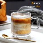6 PACK Premium Glass Coffee Mugs with Handle, 12 OZ Classic Vertical Stripes Glass Coffee Cups, Transparent Tea Cup for Hot/Cold Beverages, Glassware Set for Americano, Latte, Cappuccino - Image 3
