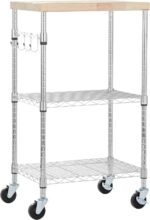 Amazon Basics Portable Kitchen 3-Tier Storage Rack on Caster Wheels with Adjustable 2 Shelves, 175 Pound Capacity, 21 x 15 x 36.7 inches (LxWxH), Wood/Chrome - Image 2