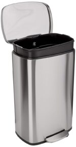 Amazon Basics Smudge Resistant Rectangular Trash Can With Soft-Close Foot Pedal, Brushed Stainless Steel, 50 Liter/13.2 Gallon, Satin Nickel Finish, 16.7"L x 14.7"W x 25.9"H - Image 2