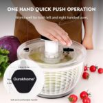 Ourokhome Salad Spinner Lettuce Dryer, One-handed Easy Press Large Vegetable Dryer Salad Mixer with Comfortable and Retractable Pusher and Brake Button for Greens, Herb, Berry, Fruits, 6.3 QT, Black - Image 3