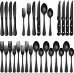 24-Piece Black Silverware Set with Steak Knives, Black Flatware Set for 4, Food-Grade Stainless Steel Tableware Cutlery Set, Mirror Finished Utensil Sets for Home Restaurant - Image 2