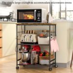 Rolling Kitchen Microwave Cart, 3 Tier Microwave Table Stand with Storage, Kitchen Utility Cart on Lockable Wheels, Small Coffee Cart Shelf Rack Organizer for Living Room Office, Balcony - Image 4