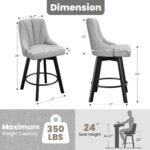 Swivel Bar Stools with Backs, 24" Counter Height Bar Stools Set of 2, Fabric Upholstered Counter Barstools with Solid Wood Legs for Kitchen Island, Home Bar, Light Gray - Image 3