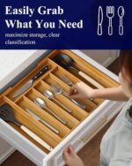 Kitsure Large Bamboo Silverware Organizer - Expandable Drawer Organizer for Utensil, Cutlery and Flatware, Kitchen Storage Solution with 6 to 8 Slots, Natural, 18.7" × 12.8" × 1.8" - Image 6