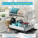 SUNLY 2 Tier Dish Drying Rack, Extra Large Dish Rack, Multifunctional Large Dish Drainers for Kitchen Counter, 304 Stainless Steel Kitchen Drying Rack, Bowl Drying Rack, Extendable Drain Spout, Black - Image 3