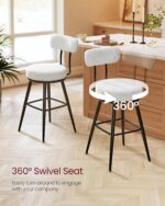 VASAGLE 360° Swivel Bar Stools Set of 2, Counter Height Bar Stools with Back, Boucle Fabric, Contemporary Modern, 25.4 Inch Tall, Kitchen and Home Bar, Cloud White ULBC130W01V1 - Image 7