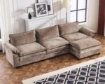 Karl home 122" Sectional Couch 3-Seat Deep Sofa Couch with Ottoman Modern L Shape Sectional Sofa Chenille Upholstered for Living Room, Apartment, Studio, Office, Light Brown - Image 2