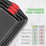 NutriChef 3-Piece Nonstick Kitchen Oven Baking Pans - Premium & Stylish Non-Stick Steel, Commercial Grade Restaurant Quality Metal Bakeware with Red Silicone Handles - Easy to Clean, NCSBS3S - Image 7
