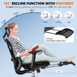 GABRYLLY Ergonomic Office Chair with Adjustable Lumbar Support, 3D Armrests & Headrest, 135° Reclining Chair with Footrest & Large Steel Base,300LBS Swivel Desk Chair(GYMN01) - Image 4