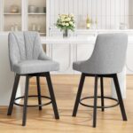 Swivel Bar Stools with Backs, 24" Counter Height Bar Stools Set of 2, Fabric Upholstered Counter Barstools with Solid Wood Legs for Kitchen Island, Home Bar, Light Gray - Image 2