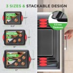 NutriChef 3-Piece Nonstick Kitchen Oven Baking Pans - Premium & Stylish Non-Stick Steel, Commercial Grade Restaurant Quality Metal Bakeware with Red Silicone Handles - Easy to Clean, NCSBS3S - Image 3