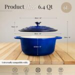 Nuovva Enamelled Cast Iron Dutch Oven Pot with Lid – 6.4 Quart Non Stick Casserole Pot – Heavy Duty & Oven Safe up to 500° F for Bread Baking, Braising, Stews, Roasting – 28cm Dark Blue - Image 4