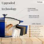 Nuovva Enamelled Cast Iron Dutch Oven Pot with Lid – 6.4 Quart Non Stick Casserole Pot – Heavy Duty & Oven Safe up to 500° F for Bread Baking, Braising, Stews, Roasting – 28cm Dark Blue - Image 3