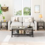 AWQM Coffee Table Set of 3, Industrial Coffee Table with 2 Square End Side Tables, Modern Living Room Table Set with Metal Frame for Apartment Home Office, Grey - Image 5