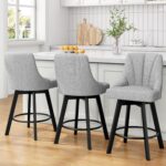Swivel Bar Stools with Backs, 24" Counter Height Bar Stools Set of 2, Fabric Upholstered Counter Barstools with Solid Wood Legs for Kitchen Island, Home Bar, Light Gray - Image 4